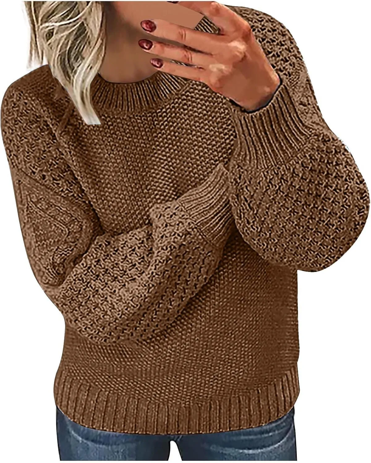 Womens Long Sleeve Pullover Sweater Cable Knit Crewneck Oversized Spring Fall Casual Tops Fashion Clothes Streetwear