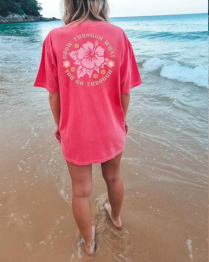Womens Oversized Vintage Flower Tshirts Preppy Western Graphic Tees Tops Y2k Ocean Coastal Summer Beachy T Shirts
