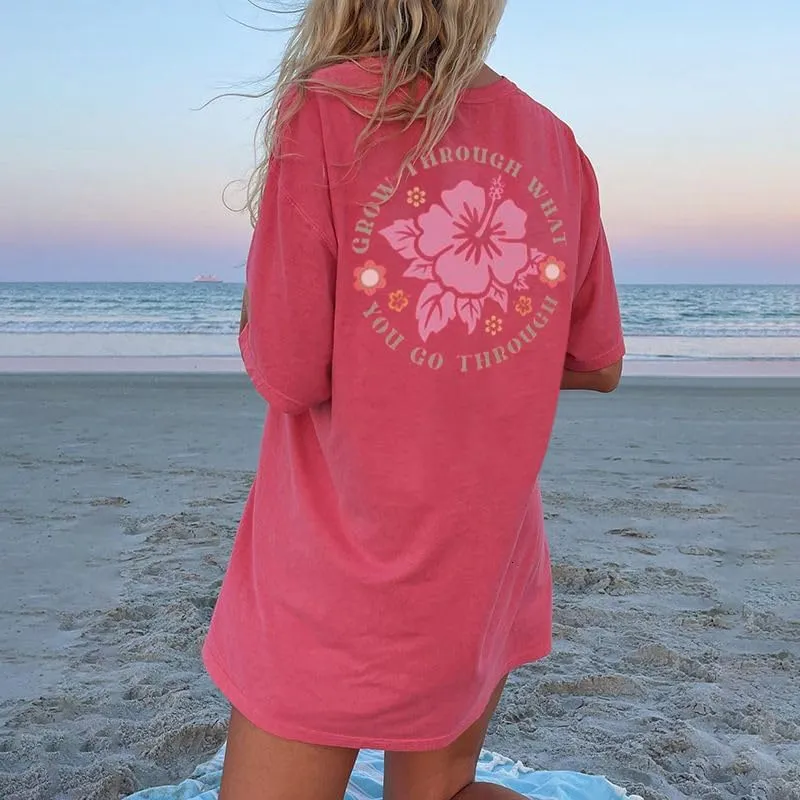 Womens Oversized Vintage Flower Tshirts Preppy Western Graphic Tees Tops Y2k Ocean Coastal Summer Beachy T Shirts