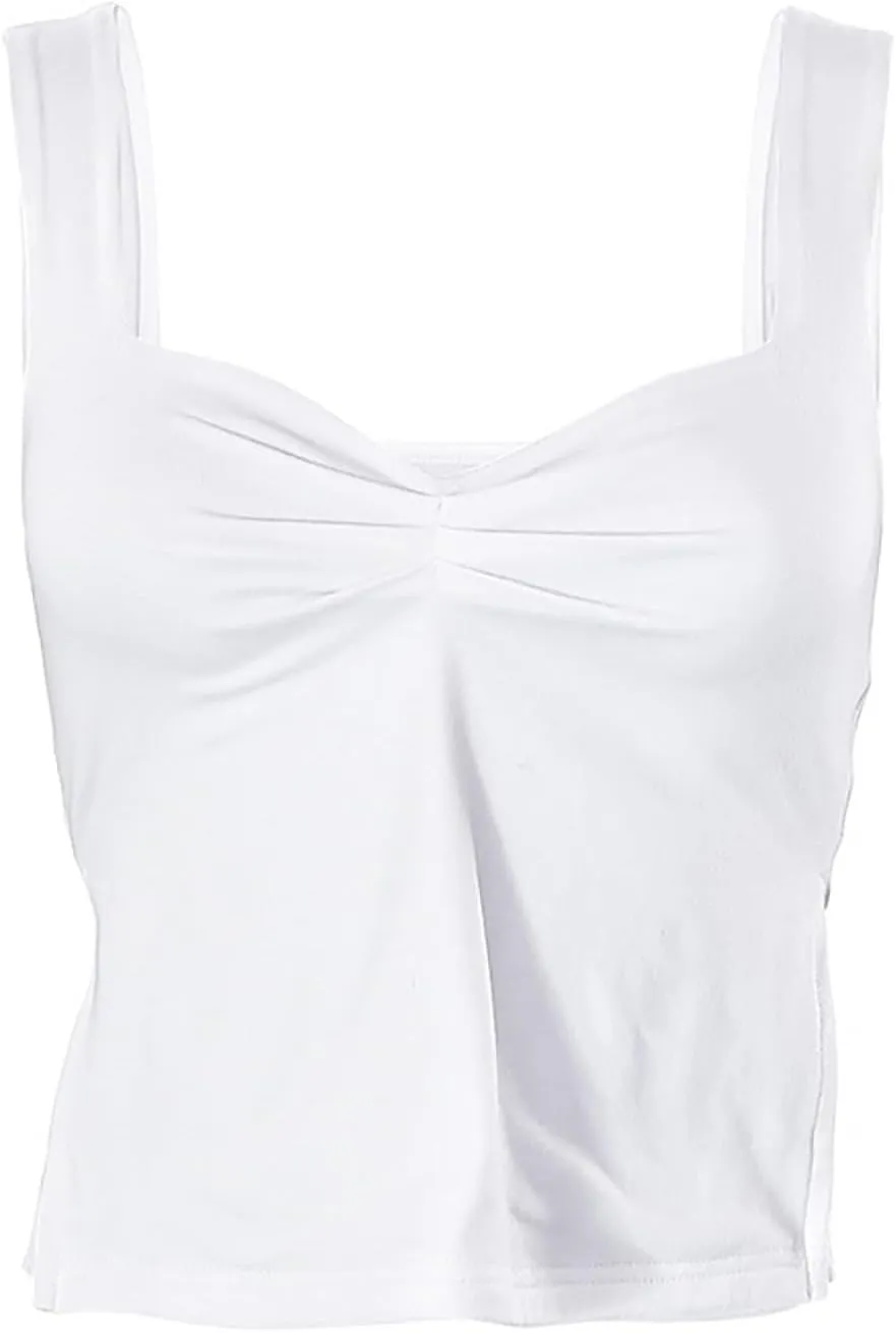 Women's Sleeveless Backless Crop Tops Pleated Bustier Sweetheart Neck Side Split Strappy Sexy Solid Athletic Crop