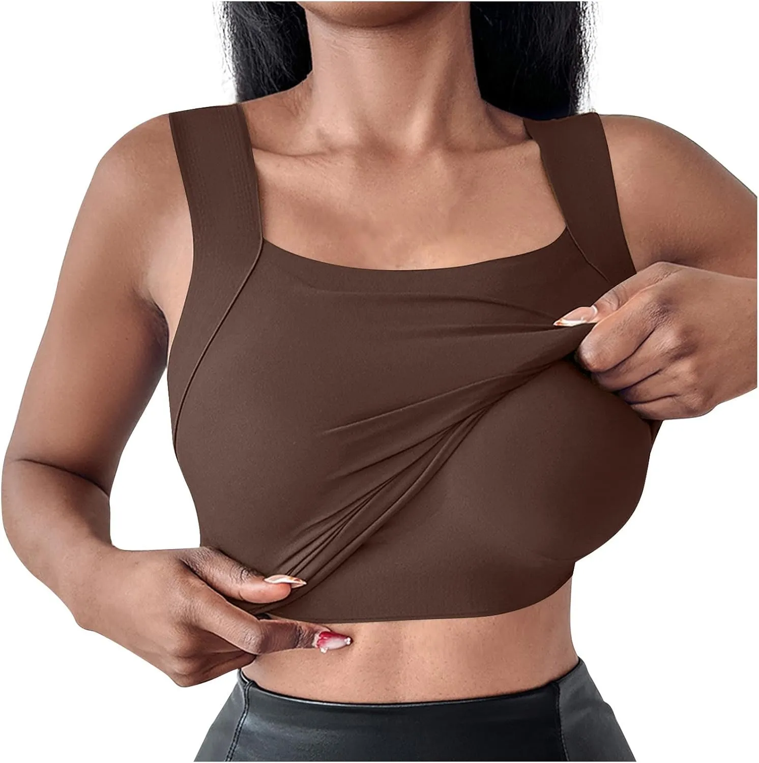 Womens Square Neck Sleeveless Tees 2025 Summer Basic Padded Tank Top with Built in Bra Stretch Athletic Yoga Shirts