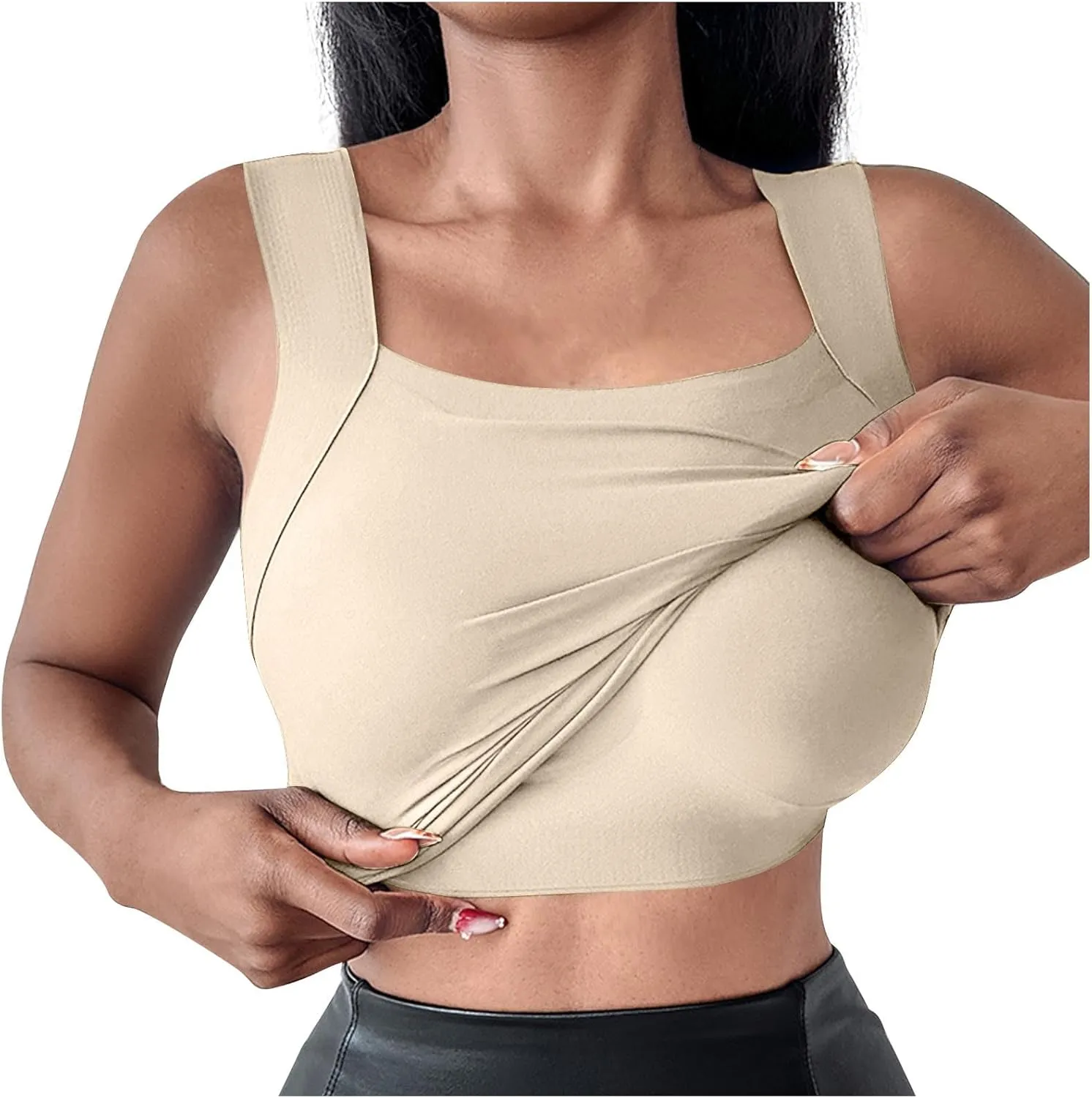 Womens Square Neck Sleeveless Tees 2025 Summer Basic Padded Tank Top with Built in Bra Stretch Athletic Yoga Shirts